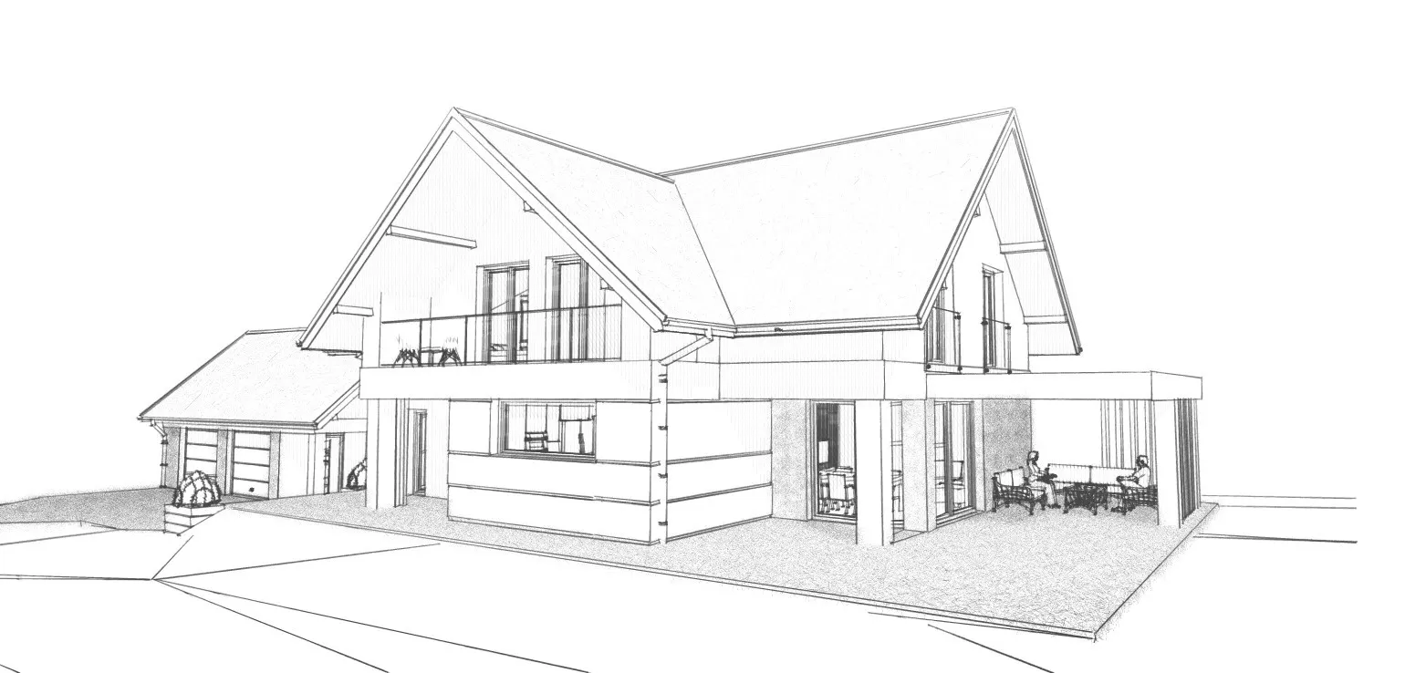 Dom jednorodzinny z garażem - szkic z programu CAD